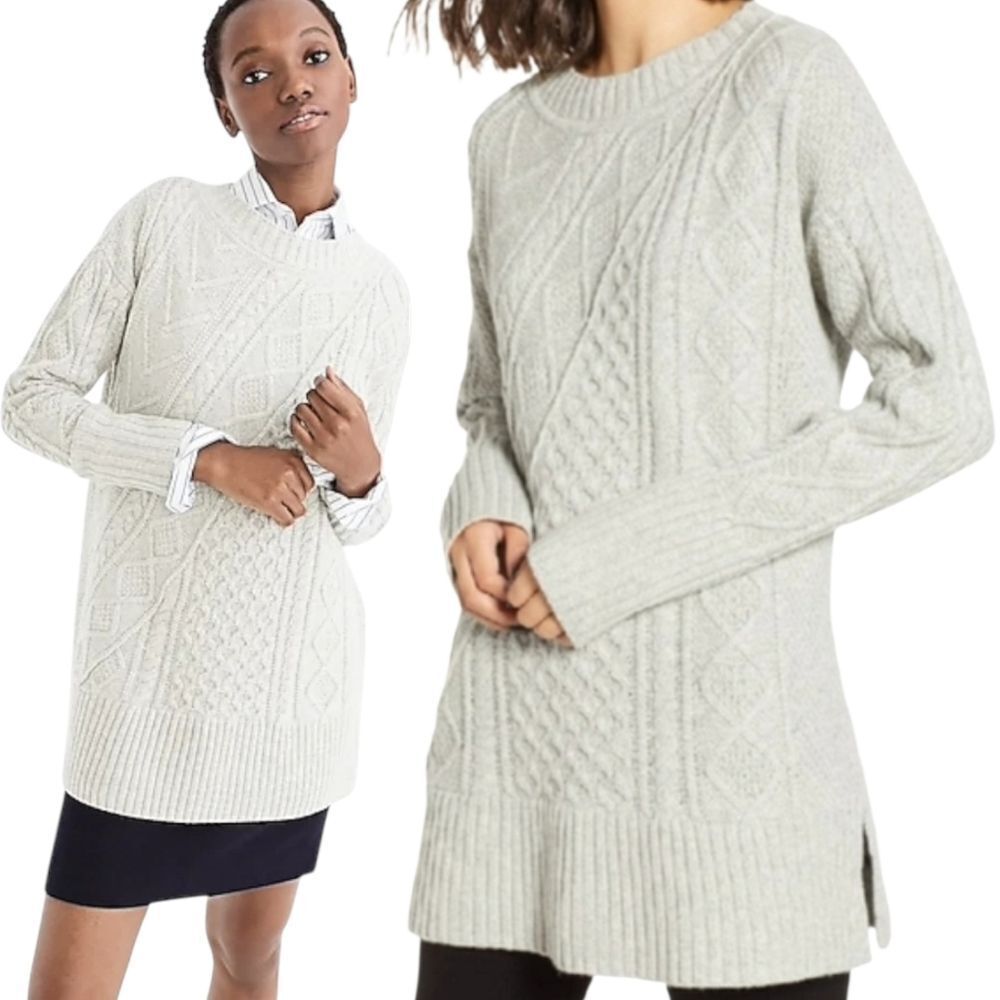 J.CREW Oversized Cable Knit Tunic Sweater In Heather Dusk Light Grey Small